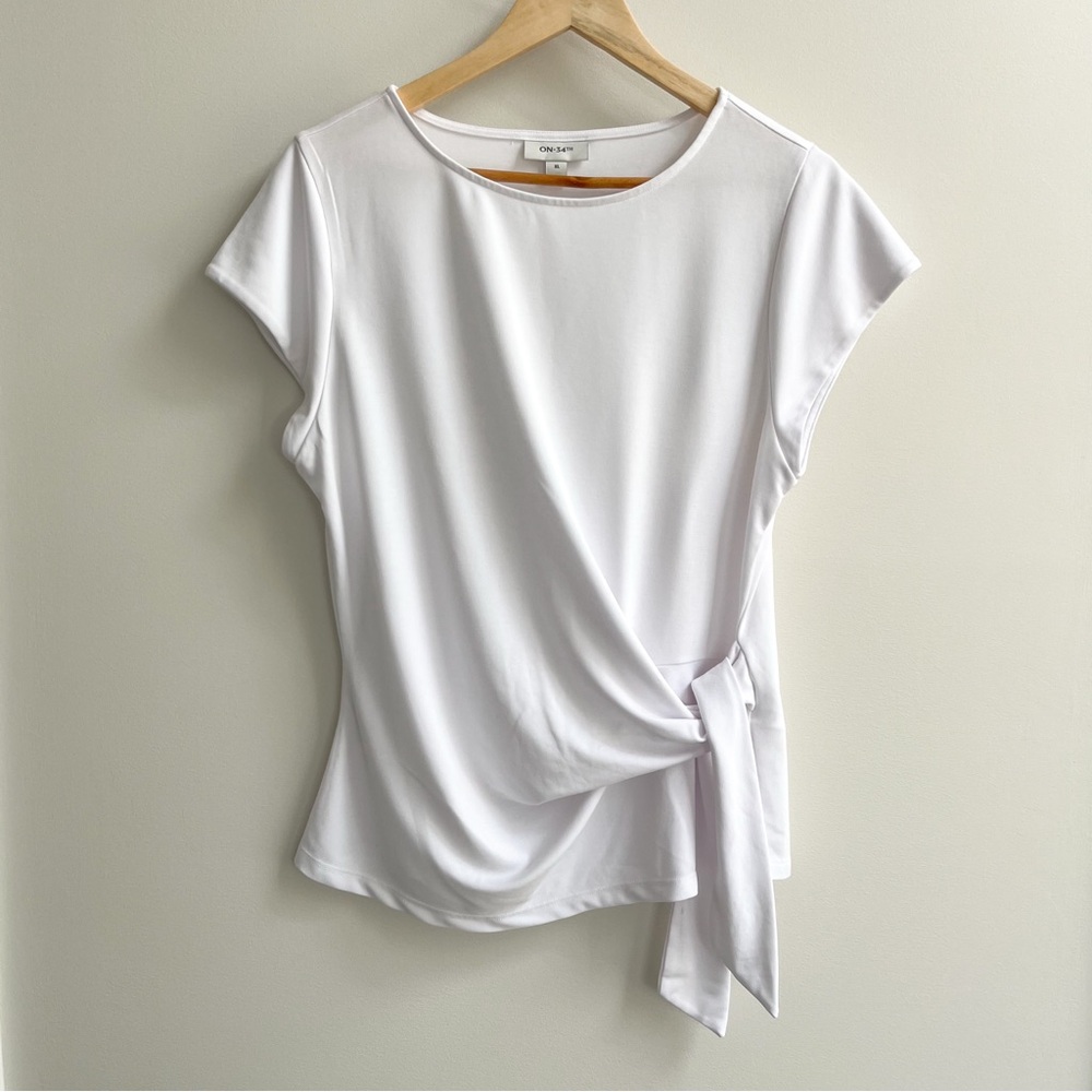 Drape Front Tie Short Sleeve Tee - White
